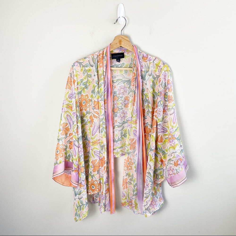 Investments Sheer Open Front Floral Kimono
